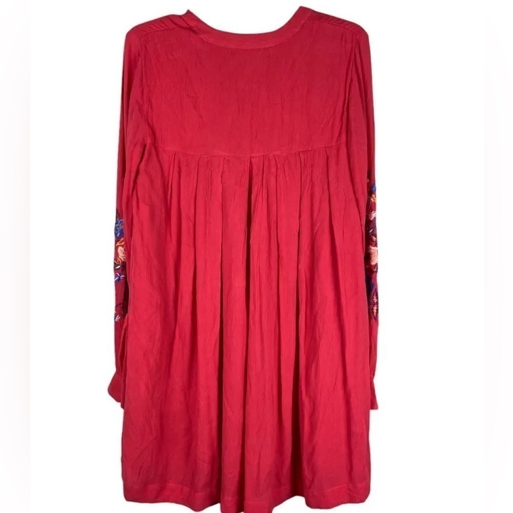 Free People Mia Boho Coral Floral Embroidered V Neck Long Sleeve Mini Dress - Picture 4 of 12